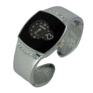 Heart Black Face Silver Cuff Hinged Bracelet Watch Bezel Iced Out USA 