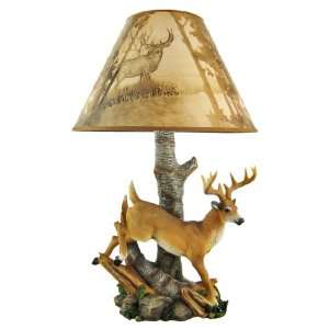  10 Point Buck Table Lamp W/ Forest Print Shade Deer: Home 