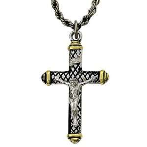  1 1/4 Sterling Silver Black Scales Crucifix Necklace with 