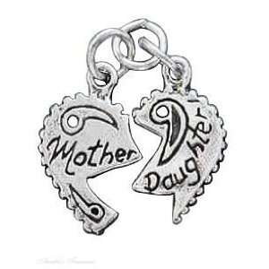 Sterling Silver MOTHER DAUGHTER Two 2 Piece Shareable Split Heart 