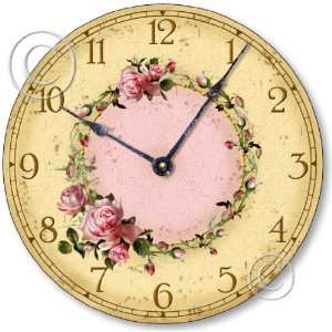   Vintage Style 10.5 Inch Shabby Chic Pink Roses Clock: Home & Kitchen