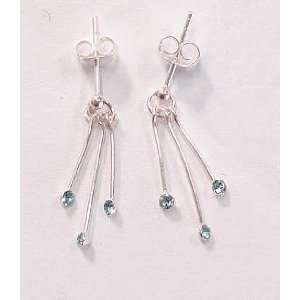  3 Baby Blue Gems Dangle Earrings 