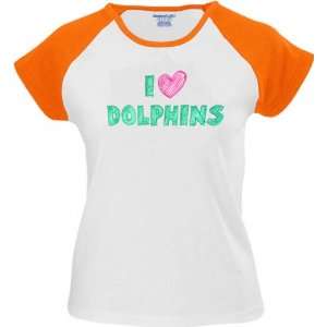  Miami Dolphins Sketched Heart Tee: Sports & Outdoors