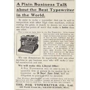  1903 Original Print Ad Fox Typewriter Co. Grand Rapids 