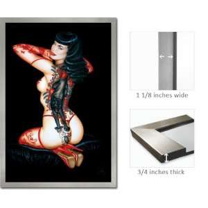   : Silver Framed Bettie Page Tattoo Poster Sexy Pin Up: Home & Kitchen