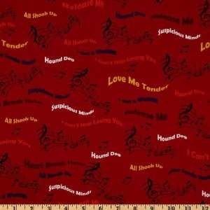  44 Wide Elvis On Tour Song Names Red Fabric By The Yard 