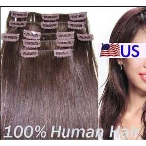   Head 18 100% REMY Human Hair Extensions 7Pcs Clip in #33 Dark Auburn