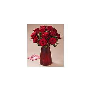 One Dozen Long Stemmed Fancy Red Roses with Ruby Vase:  