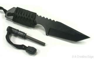 Black Ninja Survival Knife Steel Flint Fire Starter Kit   Wholesale 