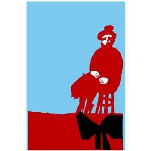 11x 14 Poster. Red Painting of man sitting down. Decor with Unusual 