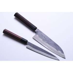YOSHIHIRO   Japanese Blue steel Kuro Uchi 2PC SET chef knife Santoku 