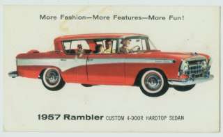 041210 VINTAGE AUTOMOBILE POSTCARD 1957 RAMBLER 4 DOOR SEDAN  