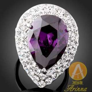 ARINNA Swarovski amethyst Crystal fashion finger Ring  