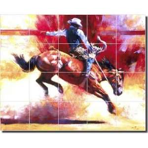 Yeehaw by Julie T. Chapman   Horse Rodeo Ceramic Tile Mural 21.25 x 