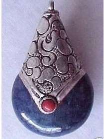 Tribal Tibet Silver Lapis Lazuli Talisman Pendant  
