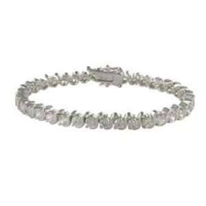 Rhodium Plated S Link Crystal Tennis Bracelet with Locking 
