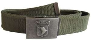 OLIVE GREEN TROUSER BELT WITH 101ST AIRBORNE BUCKLE  