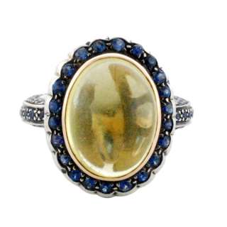 14K YELLOW GOLD 925 STERLING SILVER RING FINE QUARTZ DIAMOND PAVE 