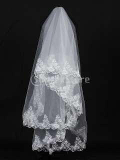 1T Ivory Bridal Wedding Tulle Long Veil Mantilla w/ Lace Applique #2 