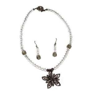 Rock Crystal Faceted Bead Necklace 6mm with a .925 Pendant in a Flower 