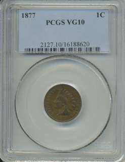 1877 INDIAN CENT ~ PCGS VERY GOOD VG 10 THE KEY  