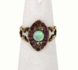 ANTIQUE VICTORIAN 14K GOLD, OPAL & RUBIES BAND RING  