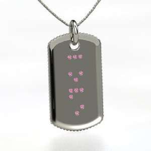  Feel the Love Dogtag, 14K White Gold Necklace with Pink 