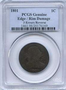 1801 Large Cent with 3 Errors Reverse PCGS  