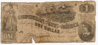   April 18 1862 One Dollar Confederate Note Dated June 2 1862 Cat #CS 44