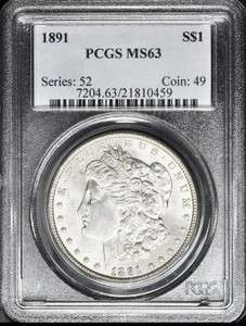 1891 MORGAN SILVER DOLLAR MS63,MS63 PCGS *BEAUTY*  