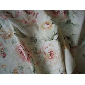100% Cotton Linen Feel Soft Cream Pink Flowers Drapery Upholstery 60 