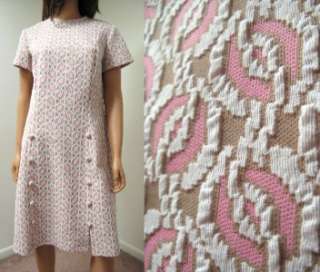   60s 70s Pink White Brown Psychedelic Dress M L Funky Mod Disco Costume
