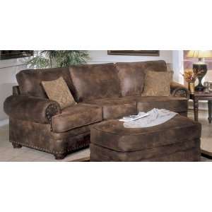  Traditional Nail Head Trim Tobacco Finish Fabric Sectional 