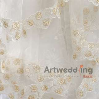 1T 78 Vintage Ivory Tulle Embroidery Floral Edge Waltz Bridal Veil 