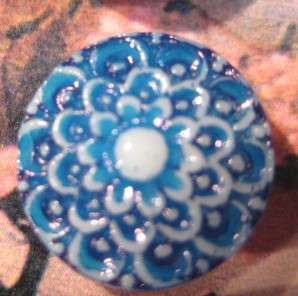 Set of 4 Vintage 1/2Lapis Blue Lace Painted Glass Buttons~Pre WWII 