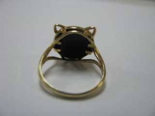 Onyx Cat Ring, 14K Yellow Gold, Diamond Eyes, TRU BRITE, Size 6.5 