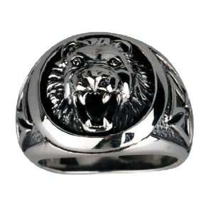 925 Silver Lion Ring w/ Cross Accent Jewelry for Mens Fashion Design 