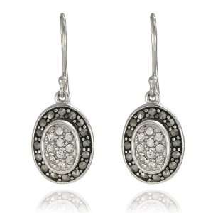    Sterling Silver Marcasite and Crystal Oval Earrings: Jewelry