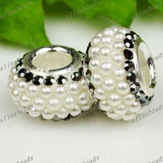 1X Pearls & CZ Crystal 925 Silver Charm Beads  