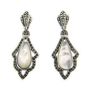   : Sterling Silver Marcasite Genuine Mother Of Pearl Earrings: Jewelry