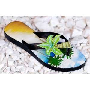  Susan Mango Beach Scene / Palm Tree Sandals (size=medium 7 