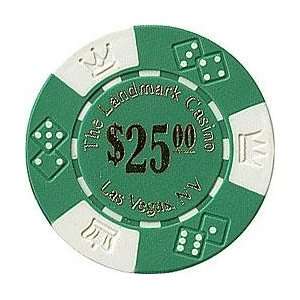  100 Landmark Casino Lucky Crown Poker Chips   $25 Green 