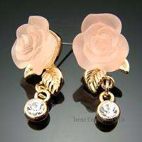 Roses gold GP pearl Swarovski crystal Earrings 487  