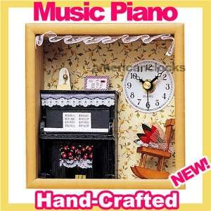  Piano Wooden Box Clock with Wind Up Music: Home & Kitchen