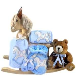  Pony Natural Finish Wooden Rocking Horse New Baby Boy Gift Set: Baby