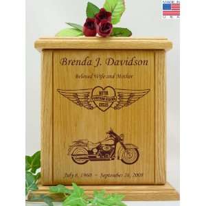   Motorcycle Heart And Wings Engraved Wood Cremation Urn: Home & Kitchen