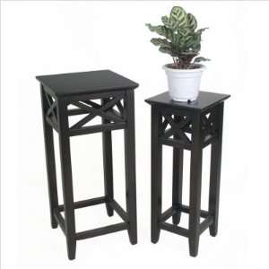  2Pc Wood Plant Stands   Country Brown: Kitchen & Dining