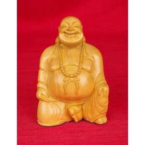  Miami Mumbai Laughing Buddha Sitting Wood StatueWC044 