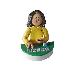  3229 Poker Player Female Brunette Personalized Ornament 