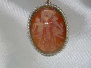 ANTIQUE ESTATE THREE GRACES SHELL CAMEO BROOCH / PENDANT HAND CARVED 